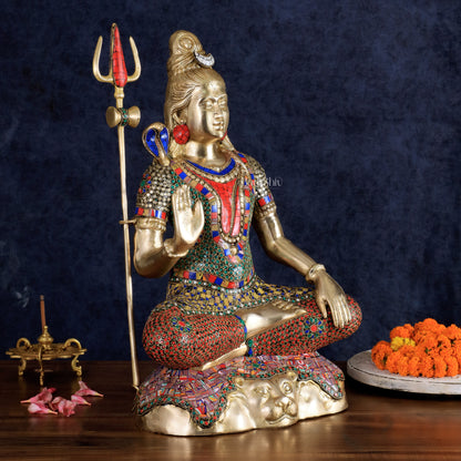 Pure Brass Lord Shiva Statue - 23" Meenakari