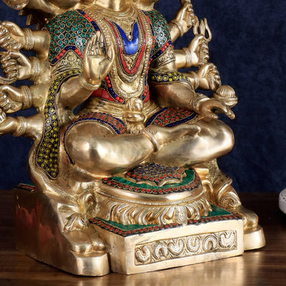 Brass Panchmukhi Hanuman large Idol 17 inch with stonework