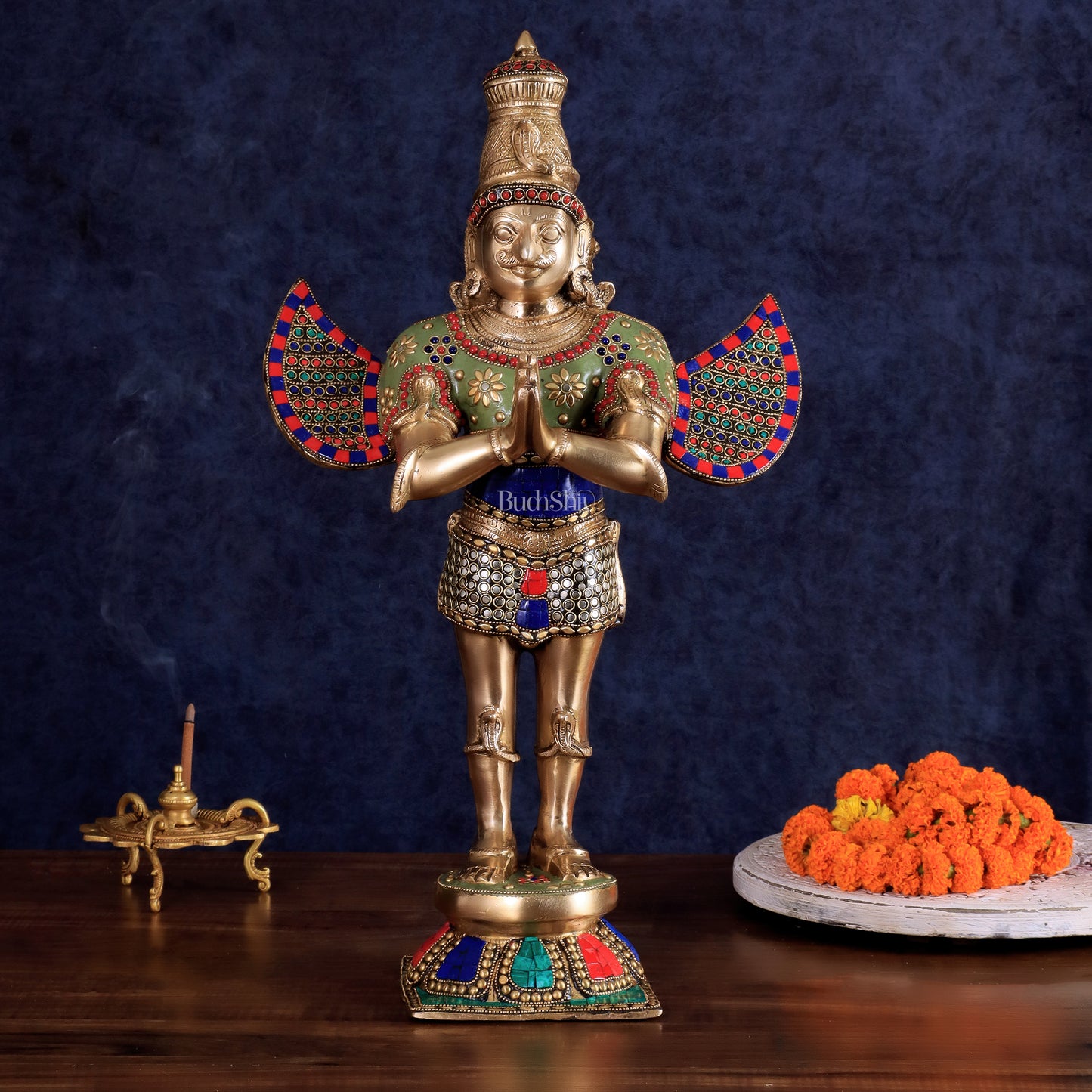 Brass Garuda idol with Meenakari , 22" Tall,