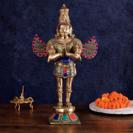 Brass Garuda idol with Meenakari , 22" Tall,