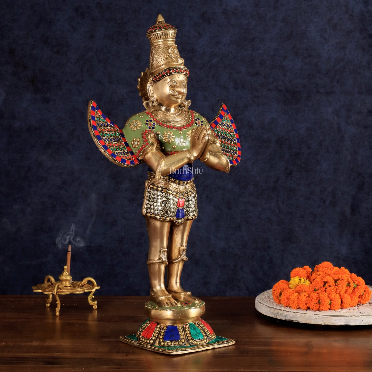 Brass Garuda idol with Meenakari , 22" Tall,