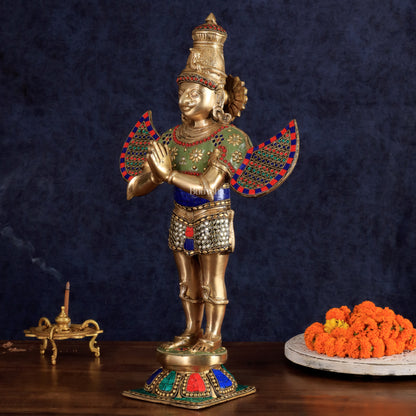 Brass Garuda idol with Meenakari , 22" Tall,