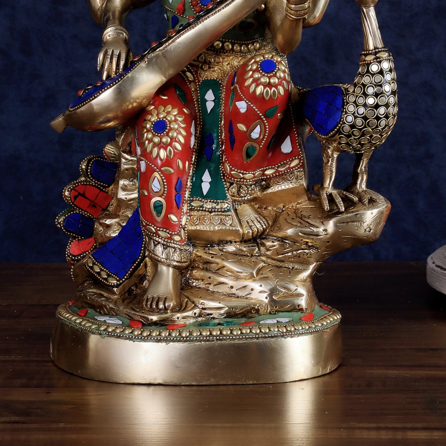 Brass Saraswati Sitting on Swan Idol - 15 Inch