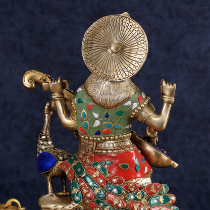 Brass Saraswati Sitting on Swan Idol - 15 Inch