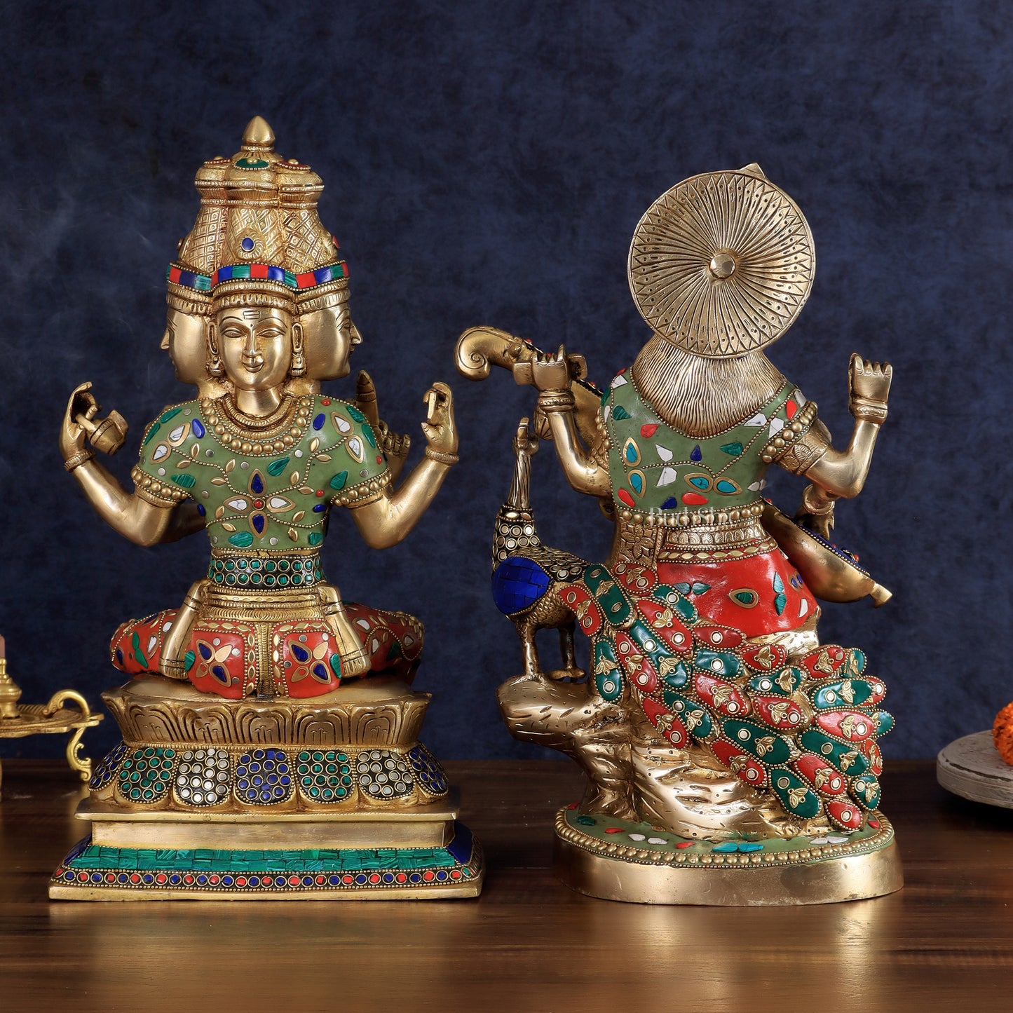 Superfine Brass Goddess Saraswati & Lord Brahma Pair | Divine Seated Sculptures