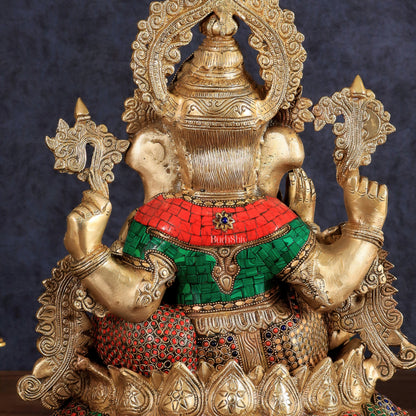 Brass Ganapati statue with sharp features - 16 inches