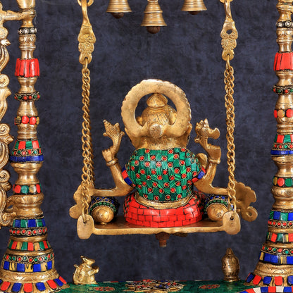 Brass Ganesha idol on large Swing jhoola - 26 inch large