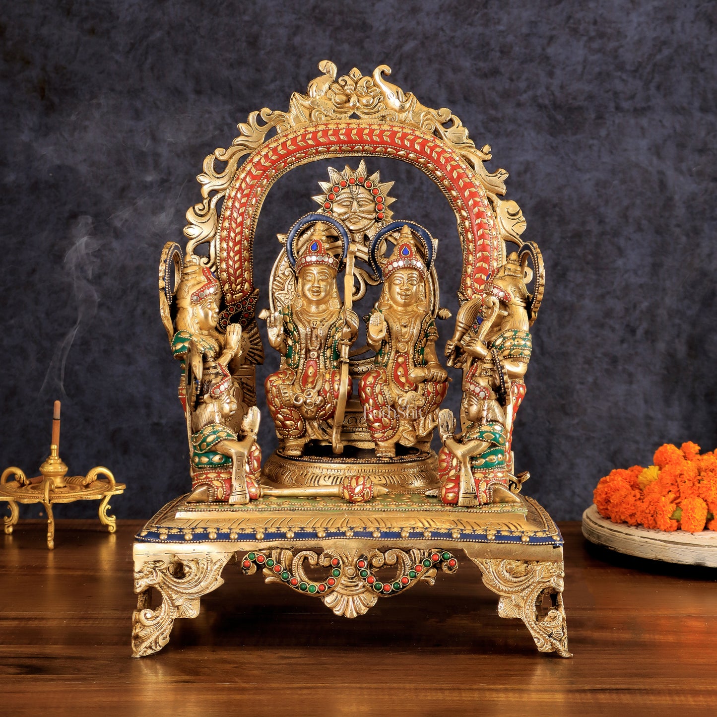 Brass large Ram Darbar Idol with Stonework | 16 inch