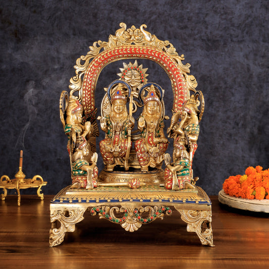 Brass large Ram Darbar Idol with Stonework | 16 inch