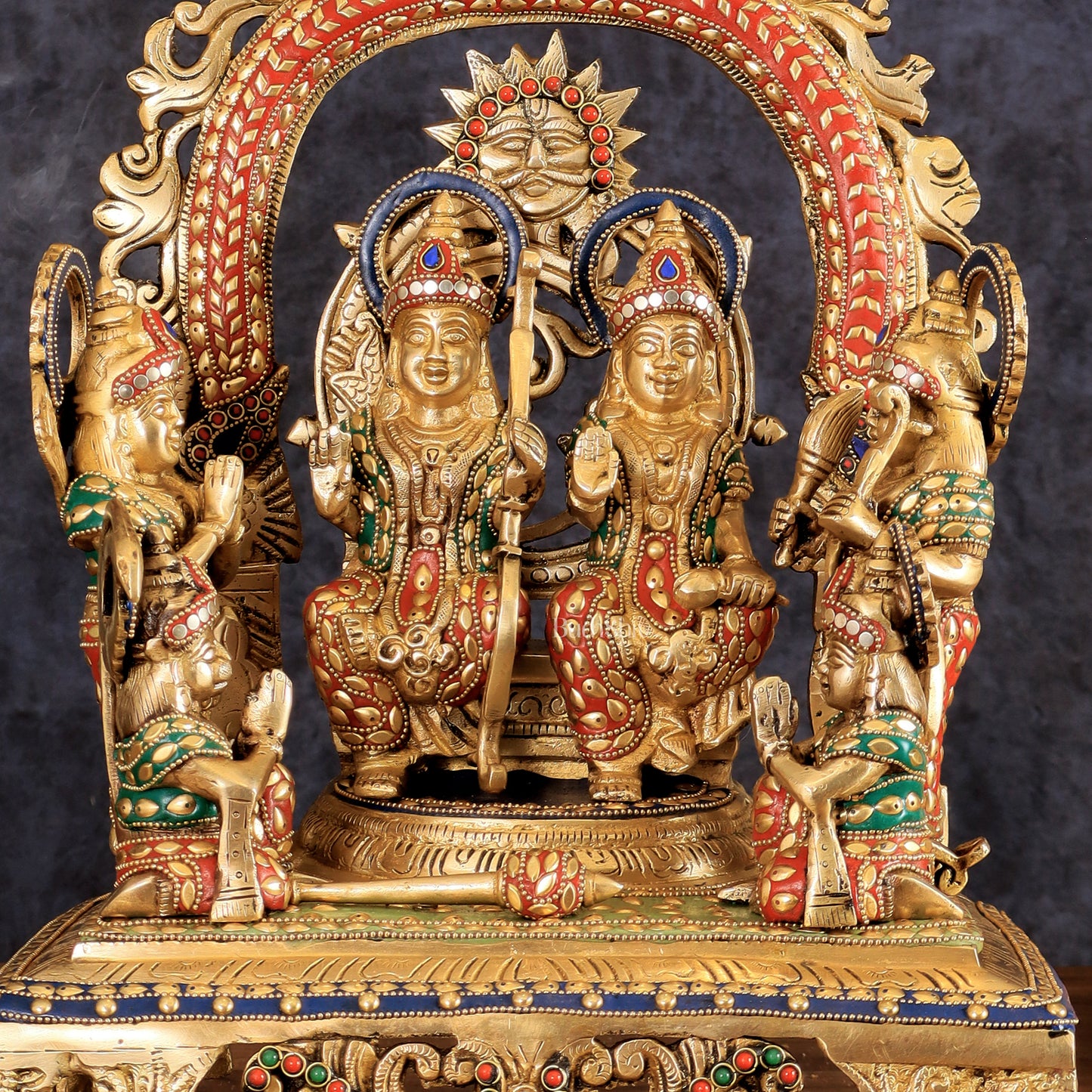 Brass large Ram Darbar Idol with Stonework | 16 inch