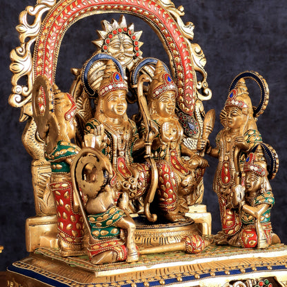 Brass large Ram Darbar Idol with Stonework | 16 inch