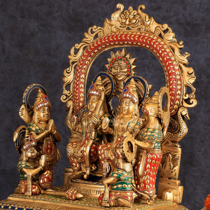 Brass large Ram Darbar Idol with Stonework | 16 inch