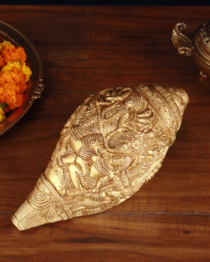 Brass Durga Darbar Shankh  – 4.5"x9.5"x4.5", 2 kg