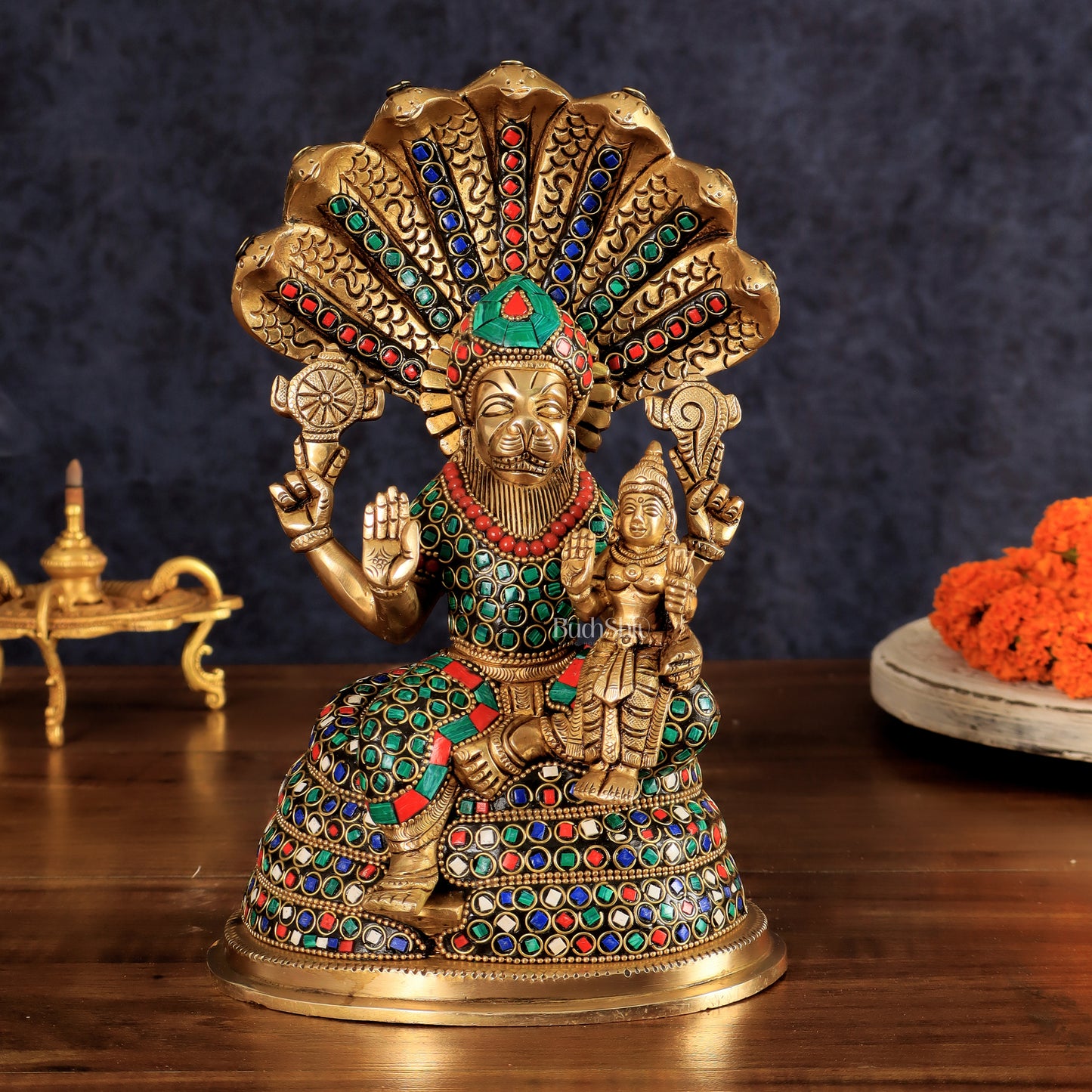 Pure Brass Narasimha Lakshmi idol  10"