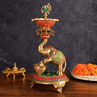 Exquisite Brass Dancing Elephant Lamp 18"