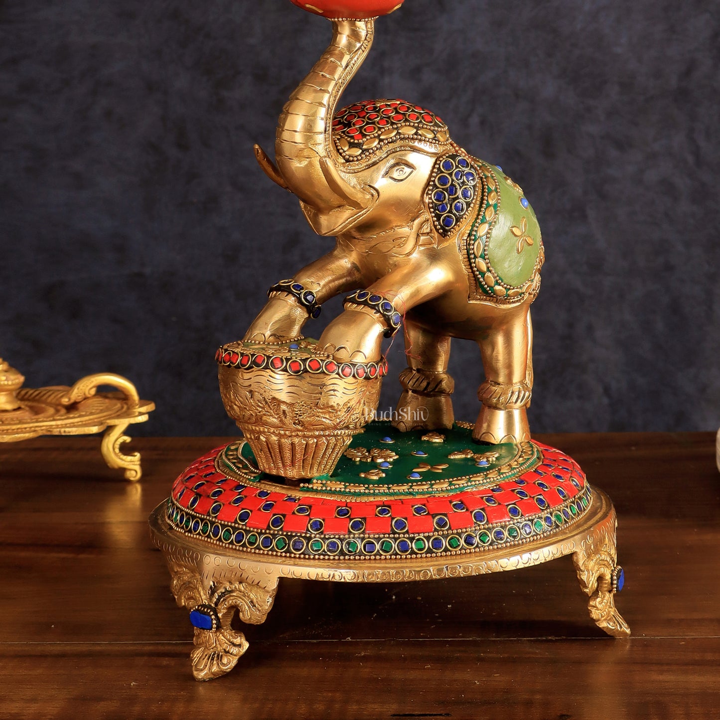 Exquisite Brass Dancing Elephant Lamp 18"