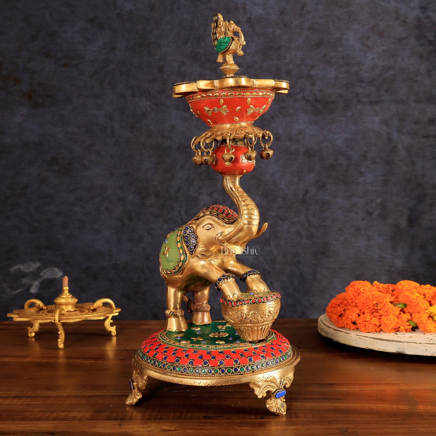 Exquisite Brass Dancing Elephant Lamp 18"