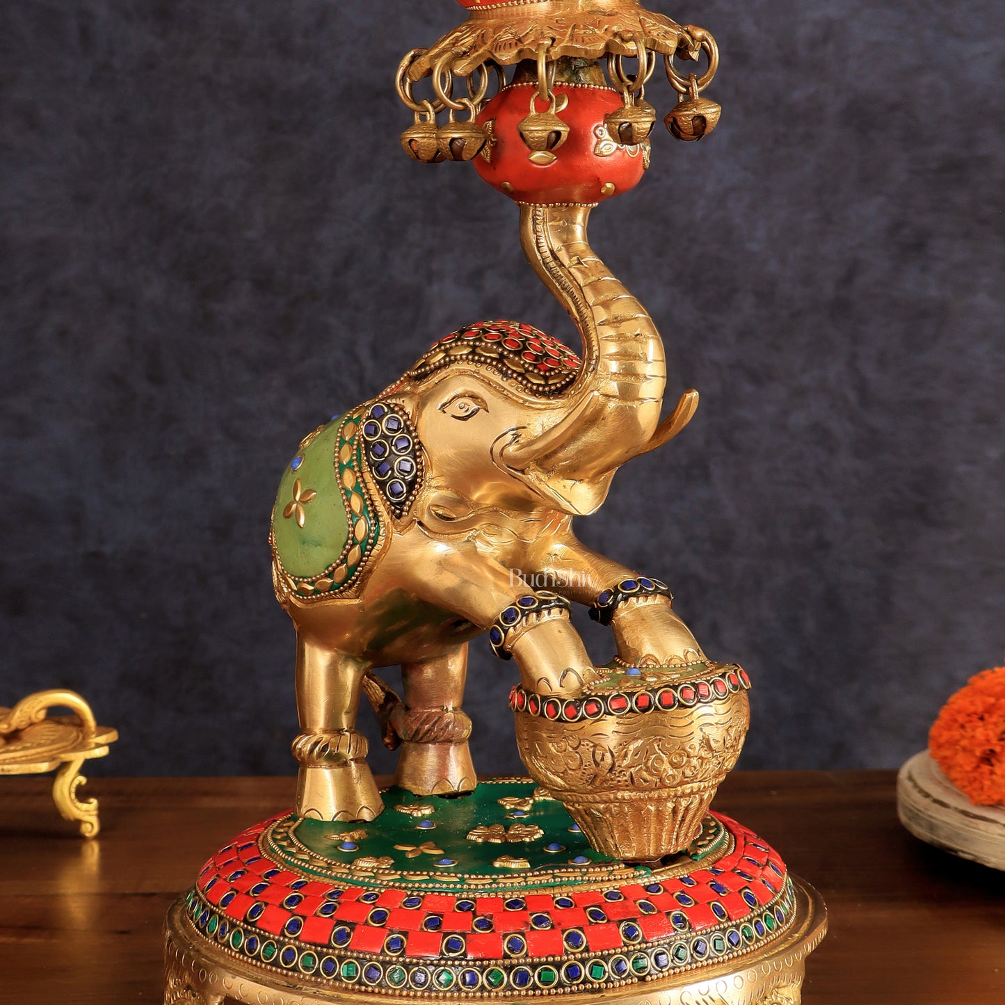 Exquisite Brass Dancing Elephant Lamp 18"