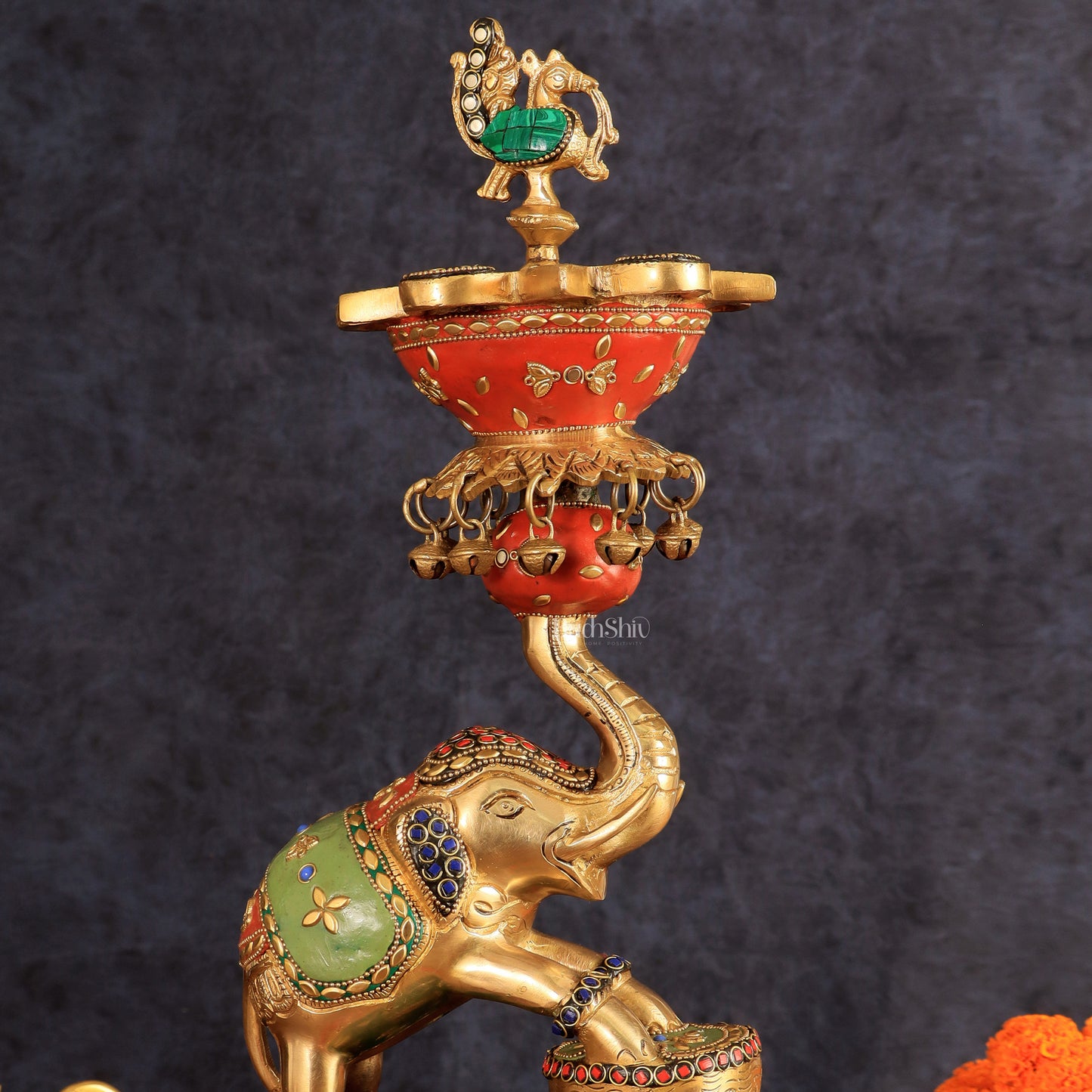 Exquisite Brass Dancing Elephant Lamp 18"