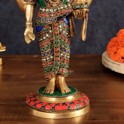 Brass Dhanvantari Statue - 12.5 Inch with stonework