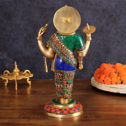 Brass Dhanvantari Statue - 12.5 Inch with stonework