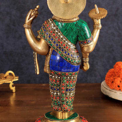 Brass Dhanvantari Statue - 12.5 Inch with stonework