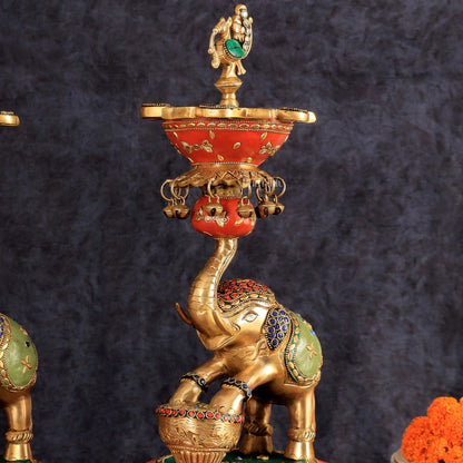 Exquisite Brass Peacock and Dancing Elephant Lamp Pair | 18"