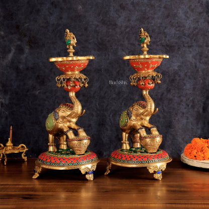 Exquisite Brass Peacock and Dancing Elephant Lamp Pair | 18"