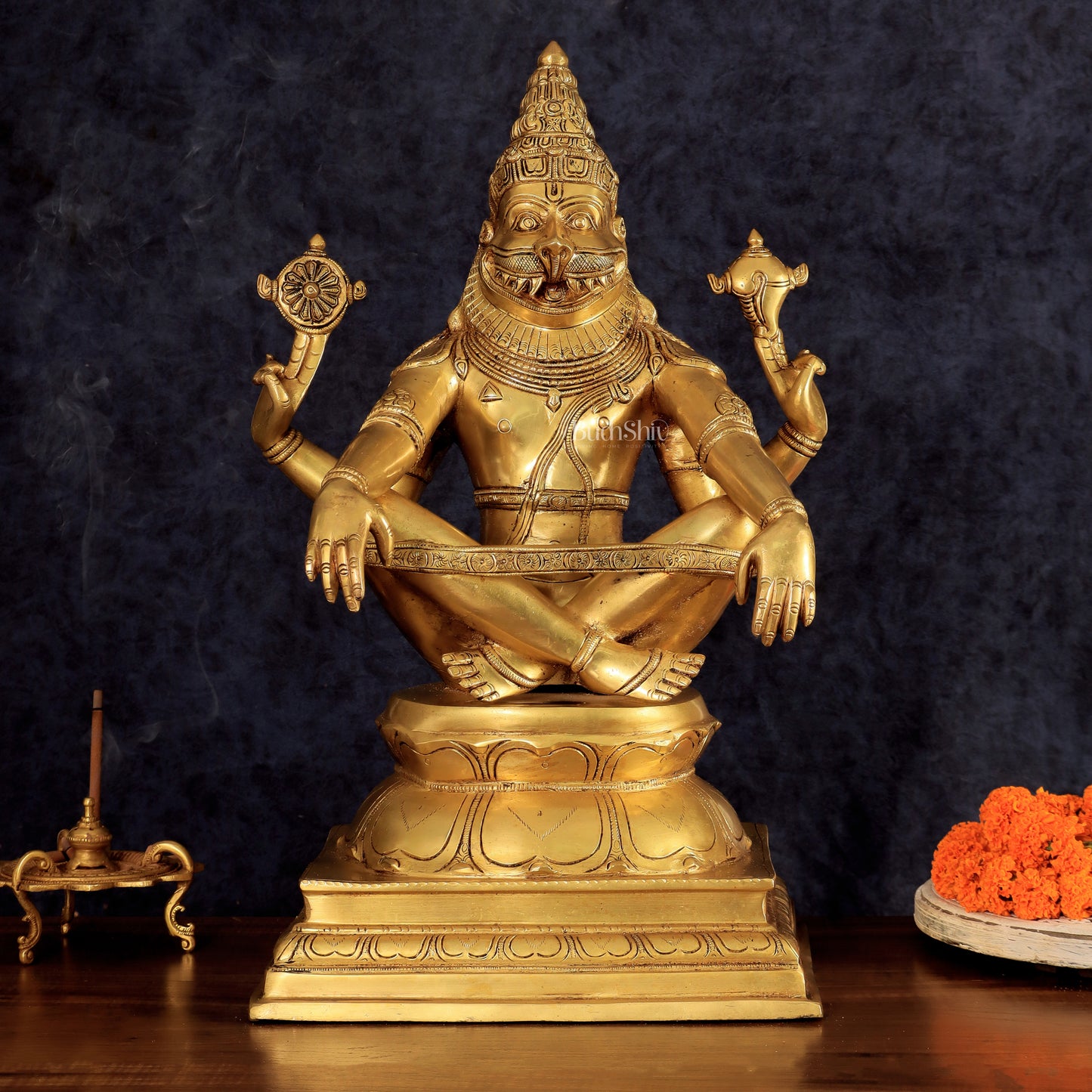 Pure Brass Yog Narasimha Large Sculpture - 19"