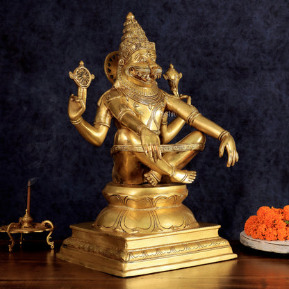 Pure Brass Yog Narasimha Large Sculpture - 19"