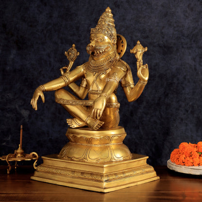 Pure Brass Yog Narasimha Large Sculpture - 19"