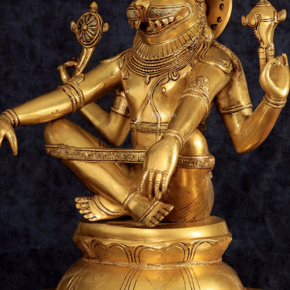 Pure Brass Yog Narasimha Large Sculpture - 19"