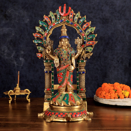 Fully Engraved Superfine Brass Lord Venkateshwara Swamy Standing on Tortoise with Prabhavali 17"