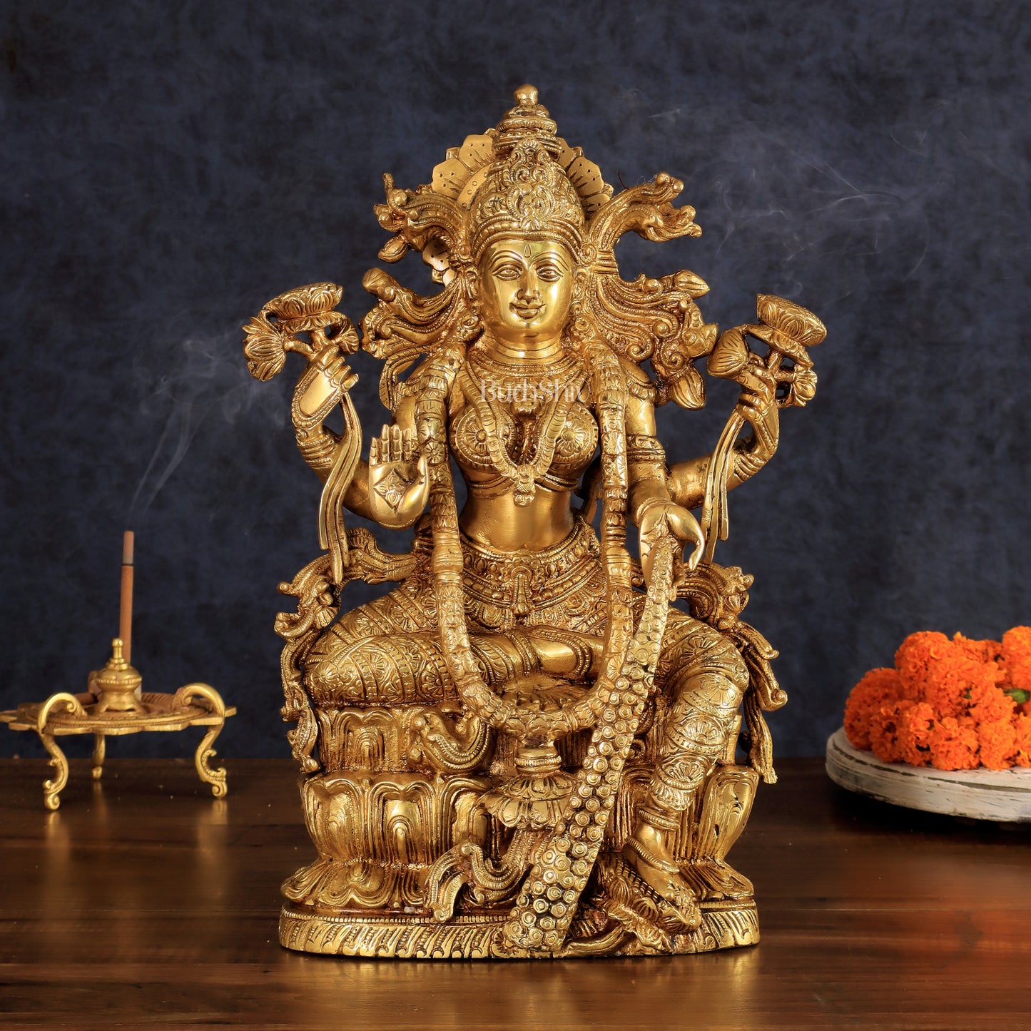 Brass Superfine Goddess Lakshmi Idol | 15 Inch Golden tone