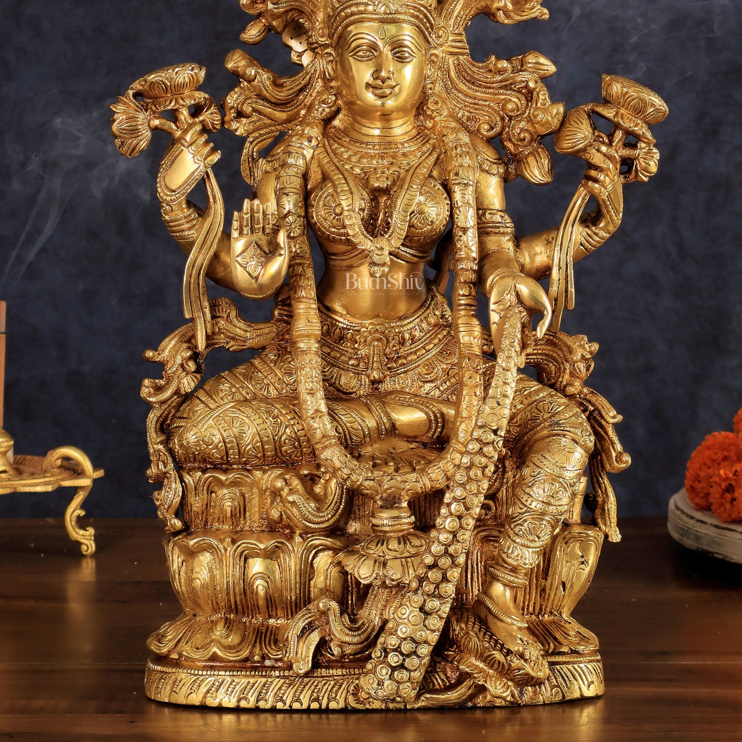 Brass Superfine Goddess Lakshmi Idol | 15 Inch Golden tone