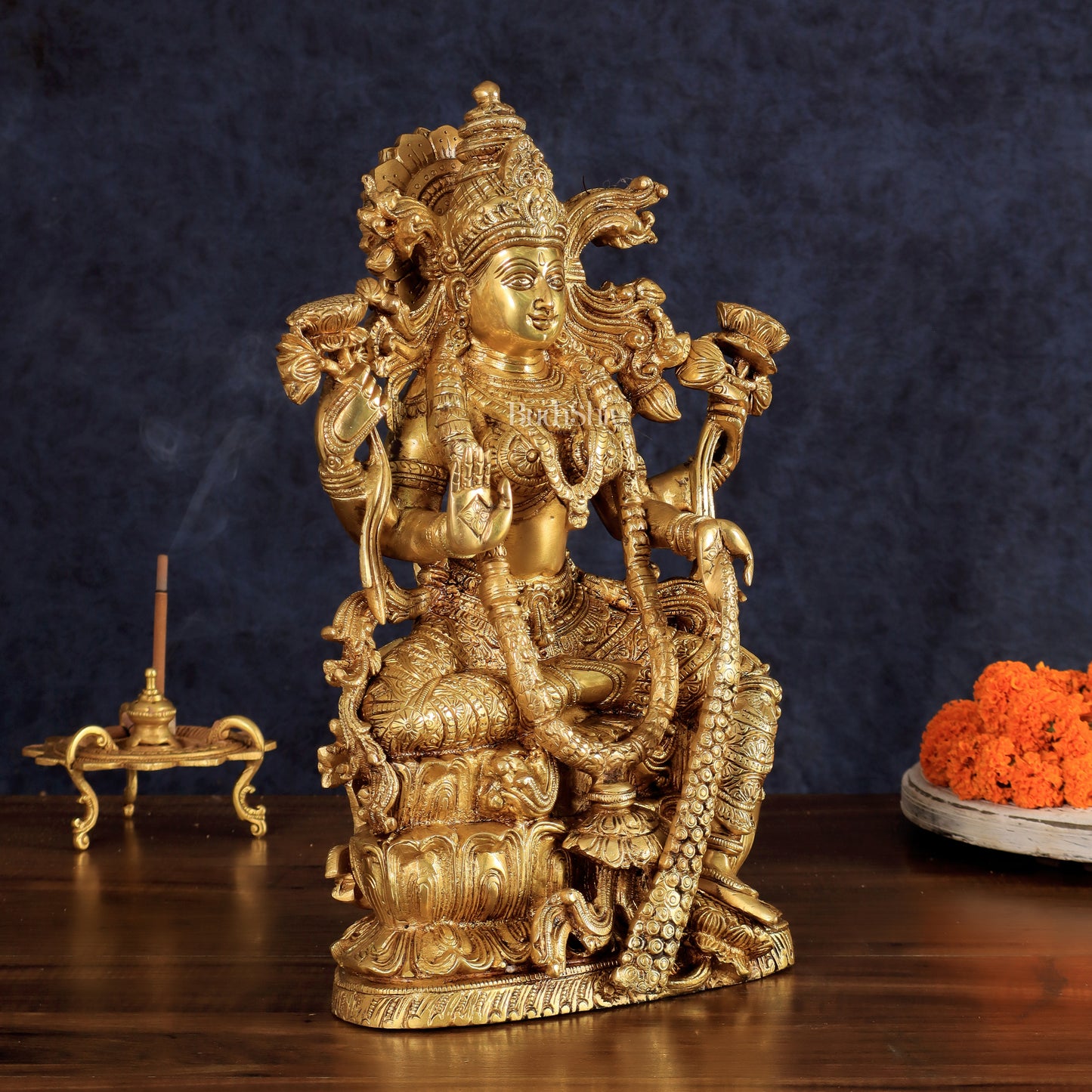 Brass Superfine Goddess Lakshmi Idol | 15 Inch Golden tone