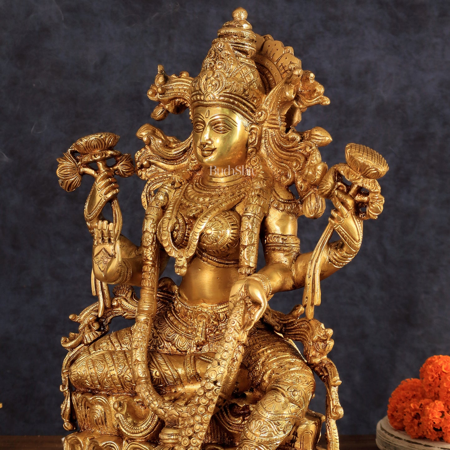 Brass Superfine Goddess Lakshmi Idol | 15 Inch Golden tone