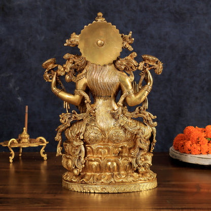 Brass Superfine Goddess Lakshmi Idol | 15 Inch Golden tone