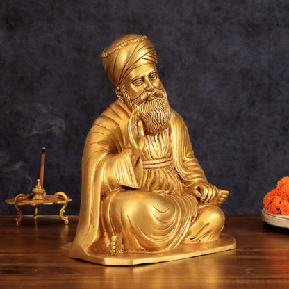 Pure Brass Guru Nanak Dev Ji Intricate Statue – Handcrafted, 13.5"