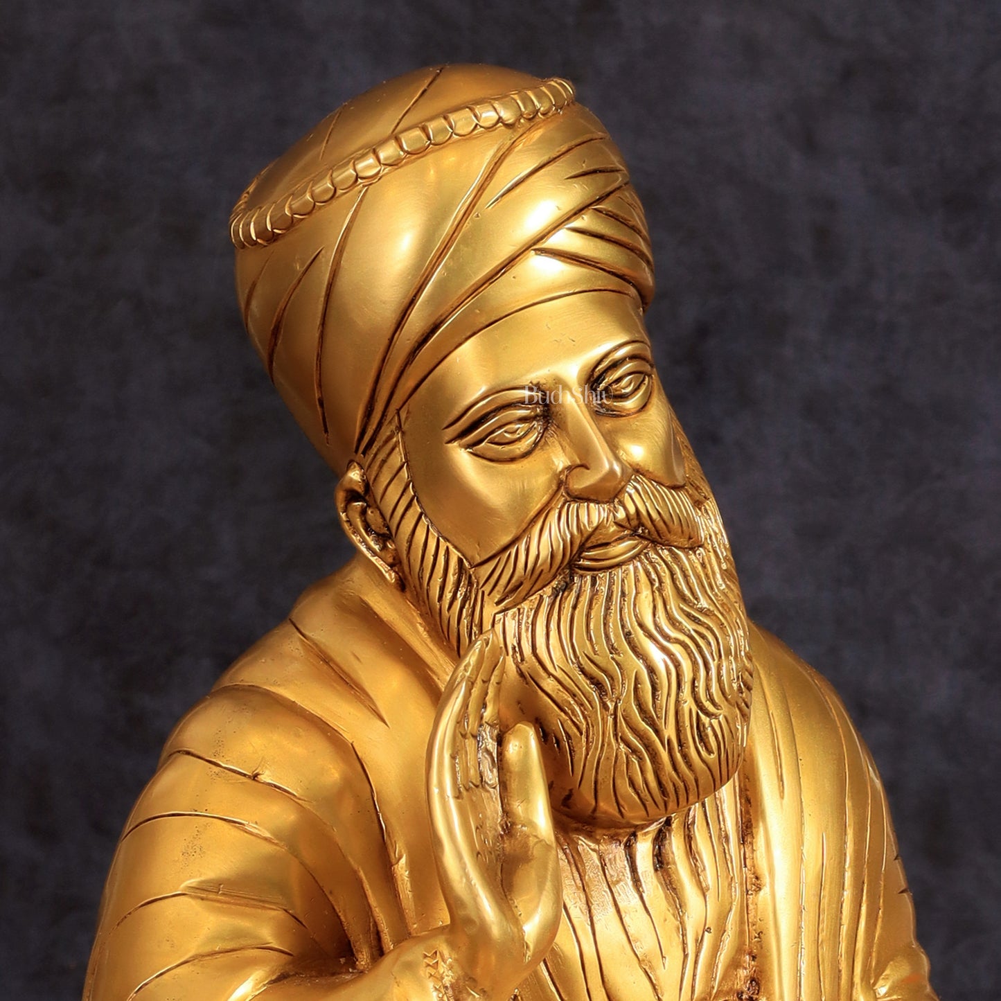 Pure Brass Guru Nanak Dev Ji Intricate Statue – Handcrafted, 13.5"