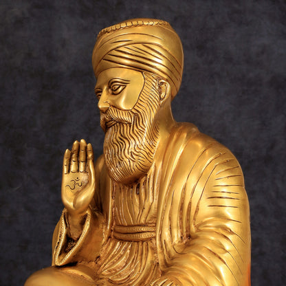 Pure Brass Guru Nanak Dev Ji Intricate Statue – Handcrafted, 13.5"