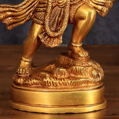 Superfine Brass Idol of Lord Hanuman with Sanjeevani Mountain 10 inch