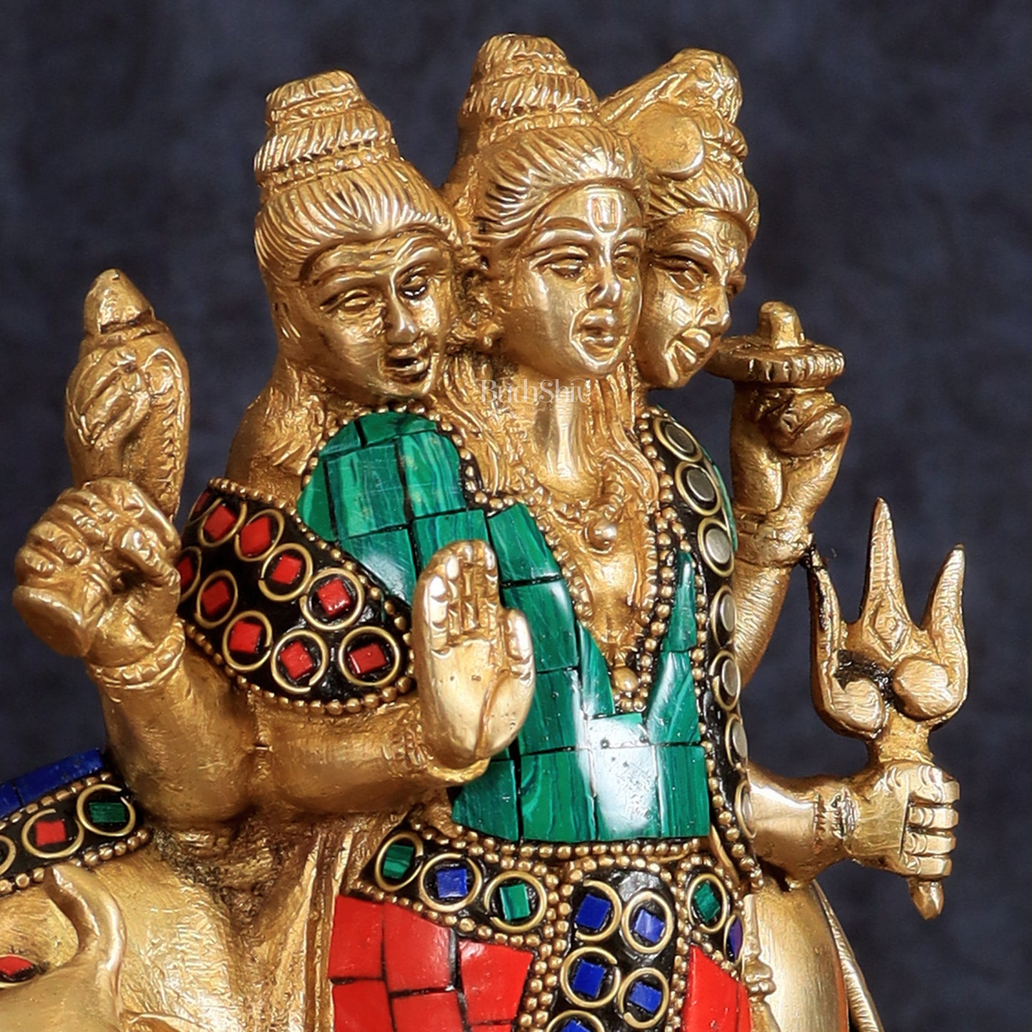 Pure Brass Dattatreya guru with a cow and four dogs idol