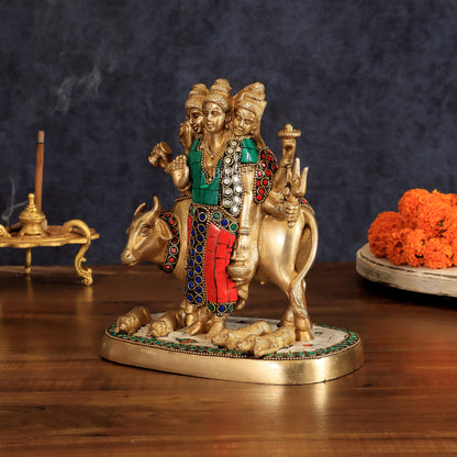 Pure Brass Dattatreya guru with a cow and four dogs idol