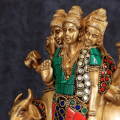 Pure Brass Dattatreya guru with a cow and four dogs idol