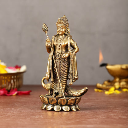 Brass Superfine Murugan Swamy Kartikeya with Peacock Idol | 6.5"