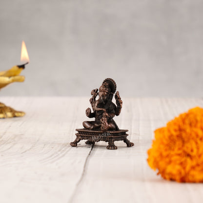 Pure Copper Tiny Lord Ganesha Idol | Handcrafted Statue - 2.5"