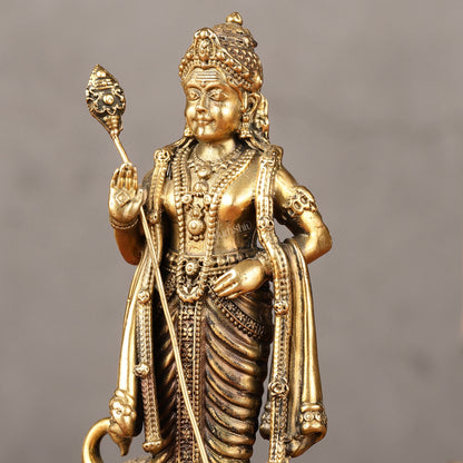 Brass Superfine Murugan Swamy Kartikeya with Peacock Idol | 6.5"