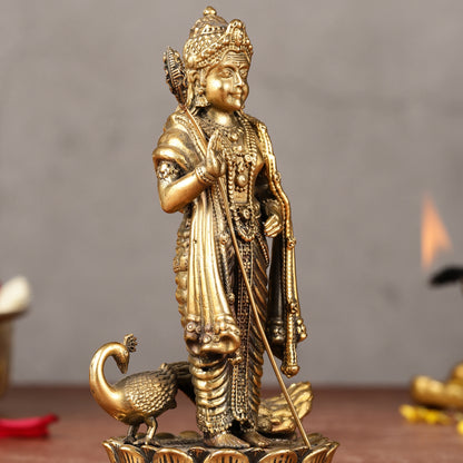 Brass Superfine Murugan Swamy Kartikeya with Peacock Idol | 6.5"