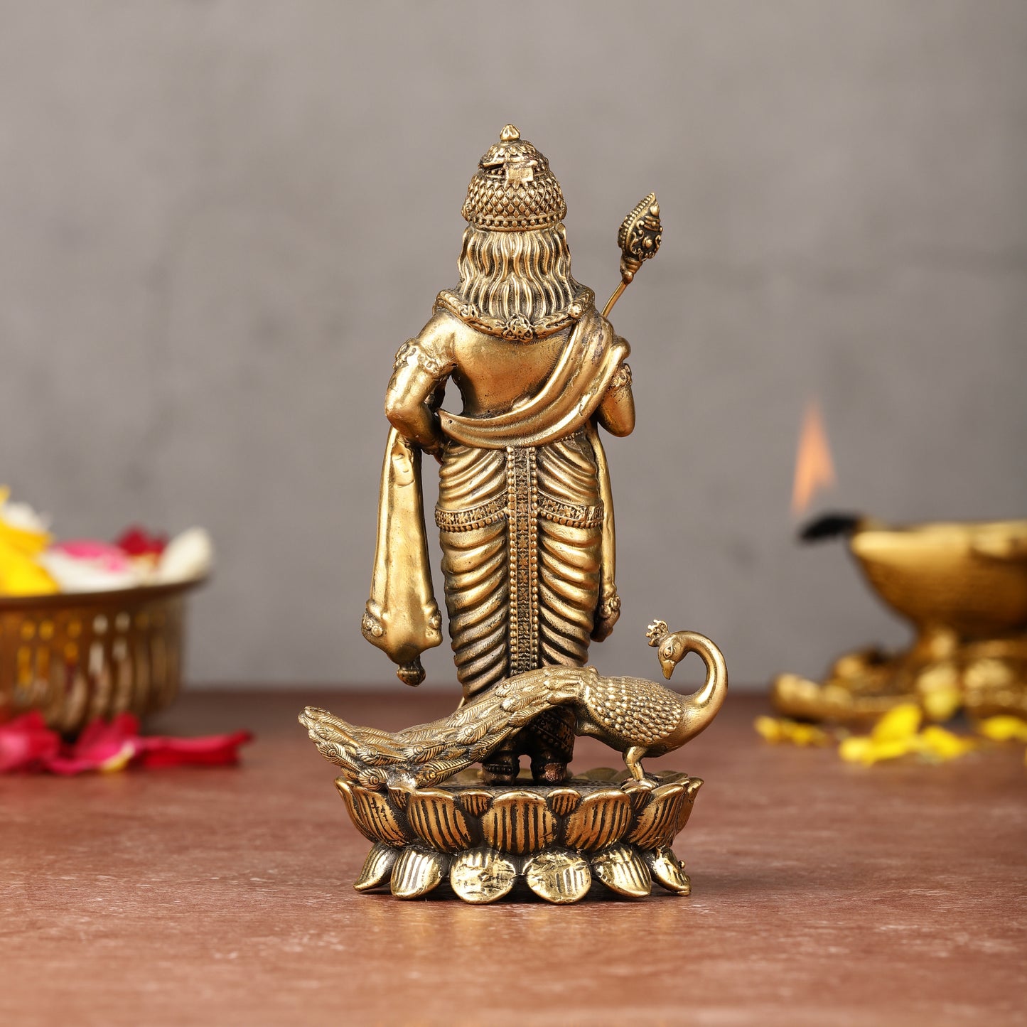 Brass Superfine Murugan Swamy Kartikeya with Peacock Idol | 6.5"